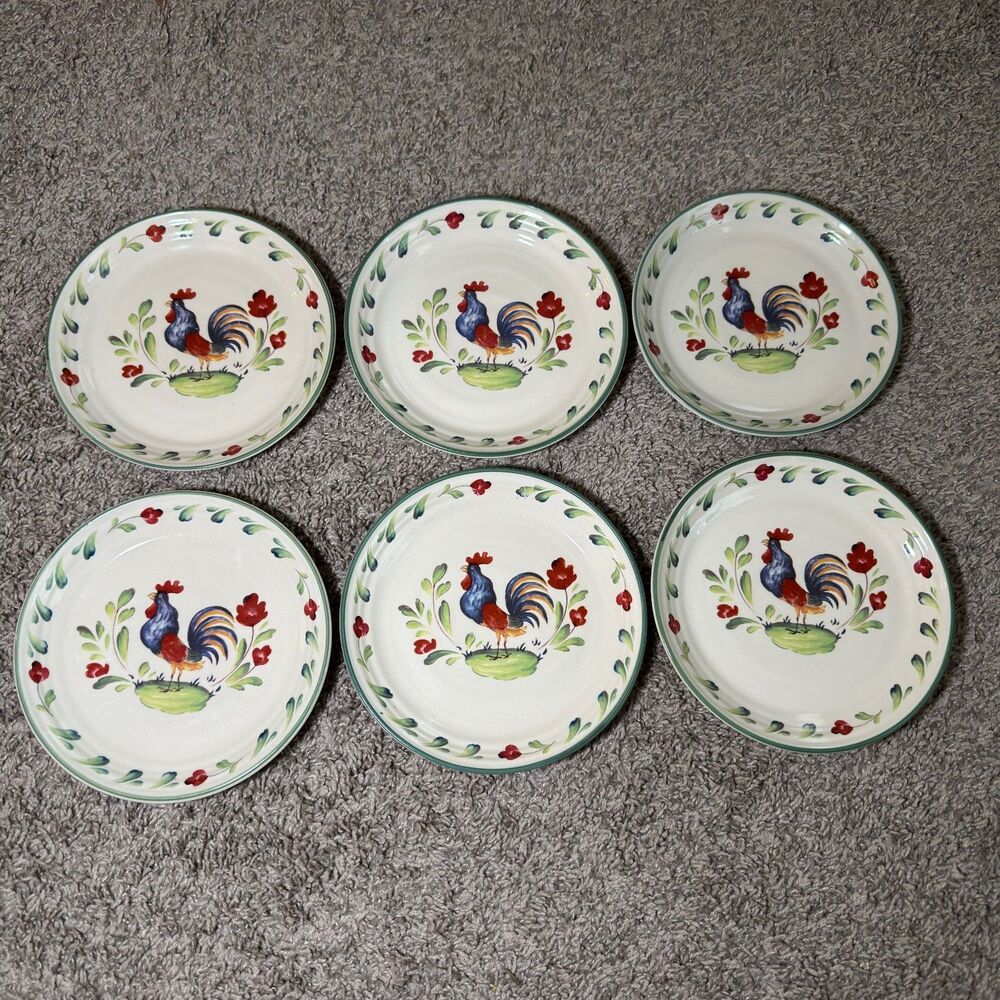 International Tableworks Provence Rooster Salad Plates 7.5" Stoneware LOT of 6